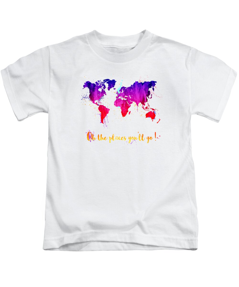 World Kids T-Shirt featuring the painting Oh the places you'll go by Delphimages Map Creations