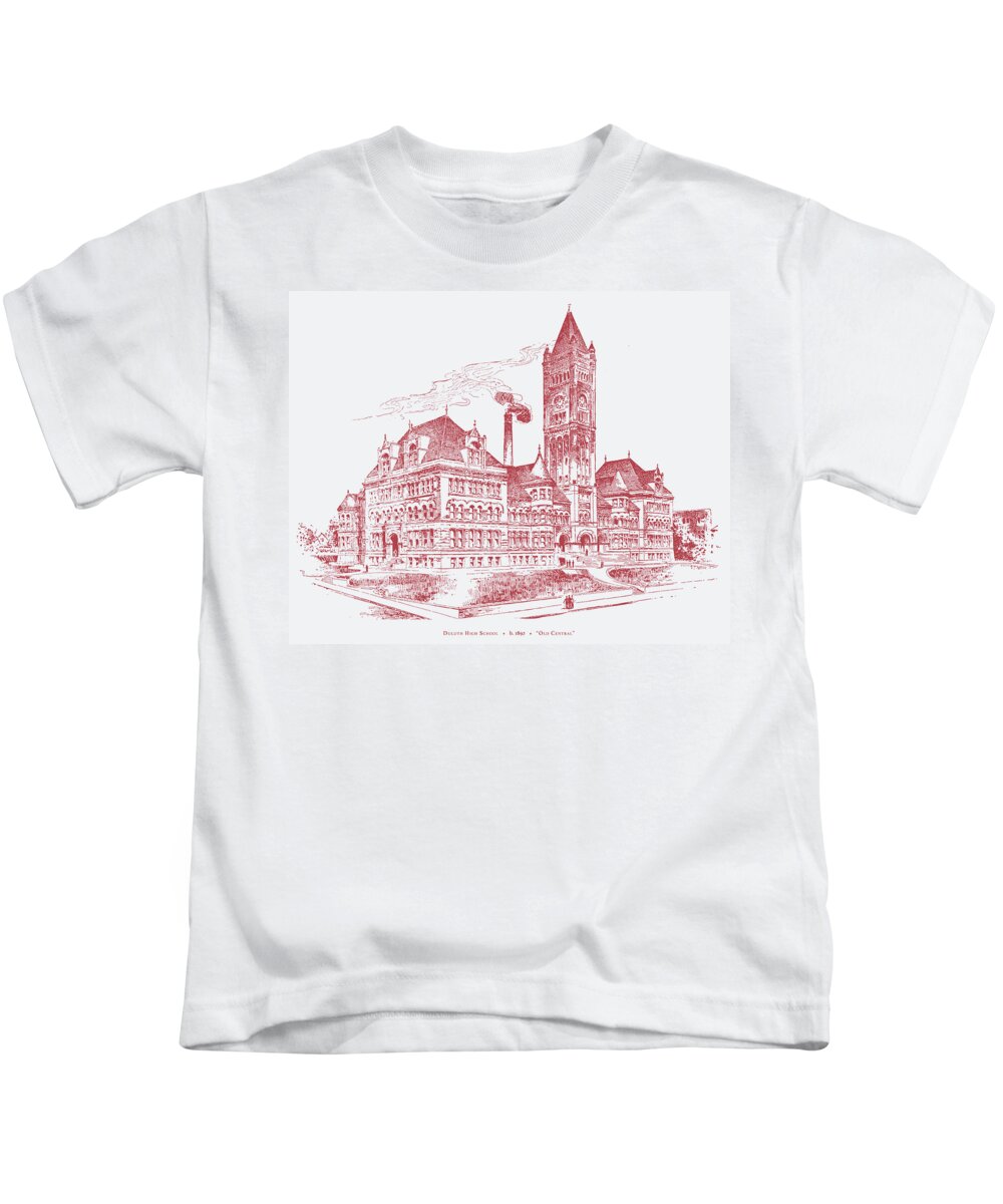Duluth Kids T-Shirt featuring the drawing Old Central High School by Zenith City Press