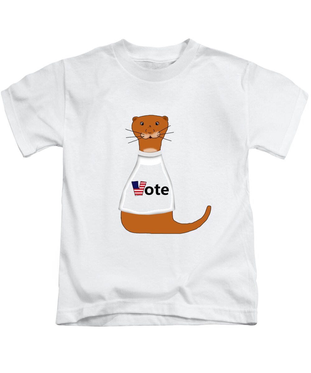 Oliver The Otter Kids T-Shirt featuring the digital art Oliver The Otter Says Vote by Colleen Cornelius