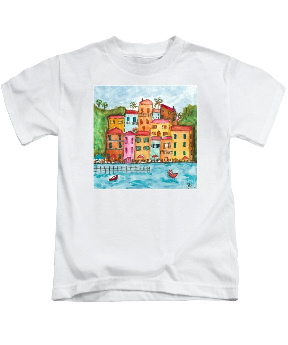 Water Kids T-Shirt featuring the painting On The Front by Loretta Coca
