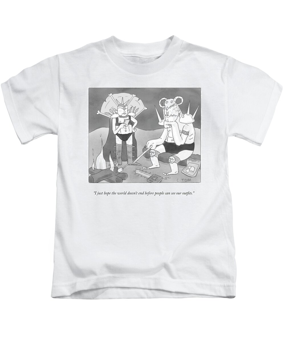 A24874 Kids T-Shirt featuring the drawing Our Outfits by Colin Tom