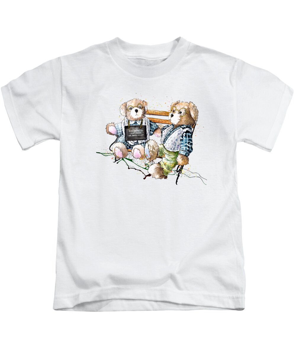 Bear Kids T-Shirt featuring the painting Our Wrinkles Just Prove by Miki De Goodaboom