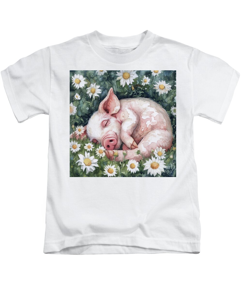 Pig Kids T-Shirt featuring the painting Out Like A Light by Tina LeCour