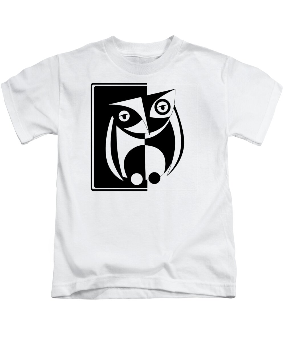 Bird Lovers Kids T-Shirt featuring the digital art Owl Nature minimalism by Mark Ashkenazi