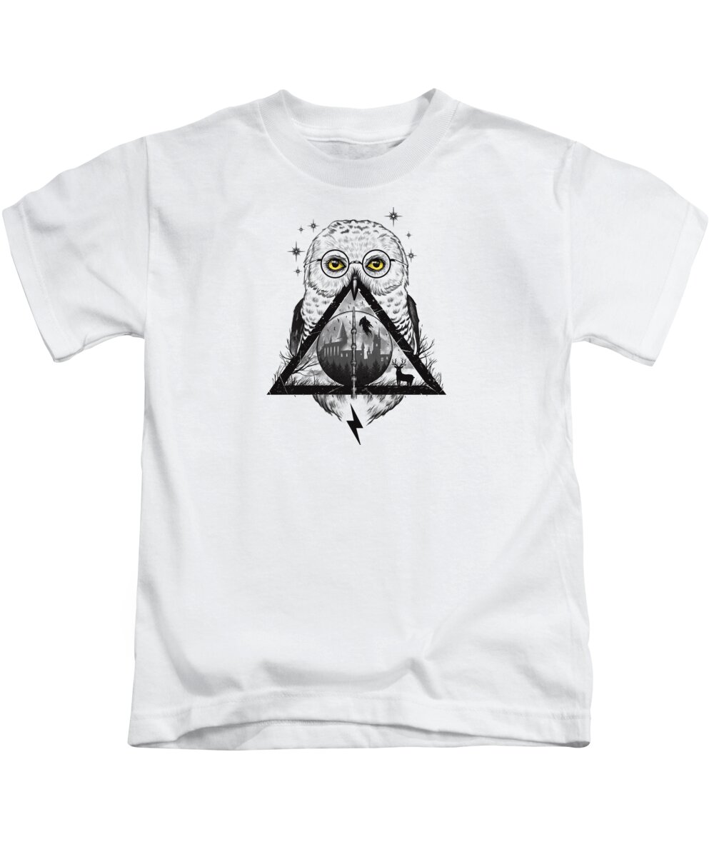 Owl Kids T-Shirt featuring the digital art Owls and Wizardry by Vincent Trinidad