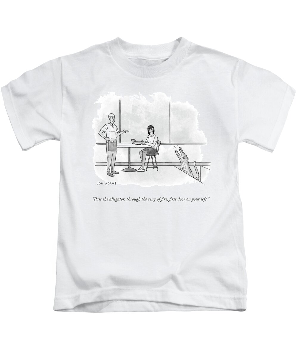 Cctk Kids T-Shirt featuring the drawing Past the Alligator by Jon Adams