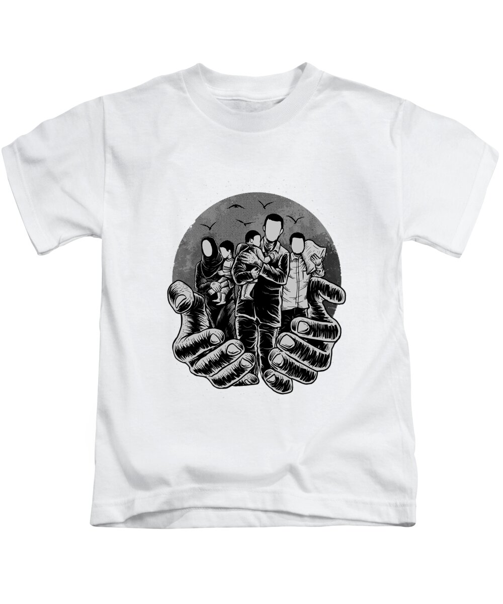 People Kids T-Shirt featuring the digital art People in Hands by Long Shot