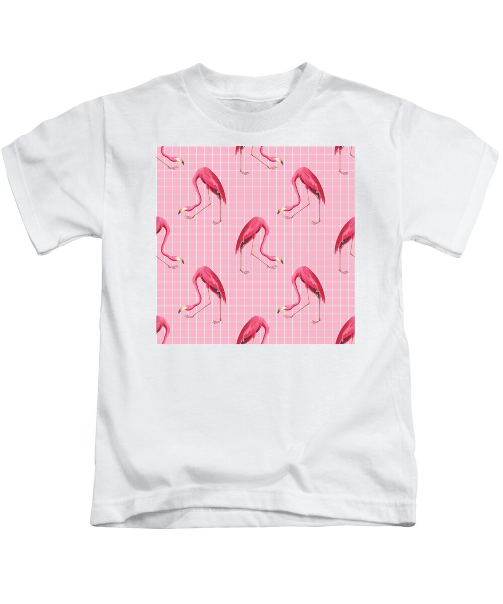 Pink 80s Flamingo Disco Pattern Kids T-Shirt by Daniel Wahl - Pixels