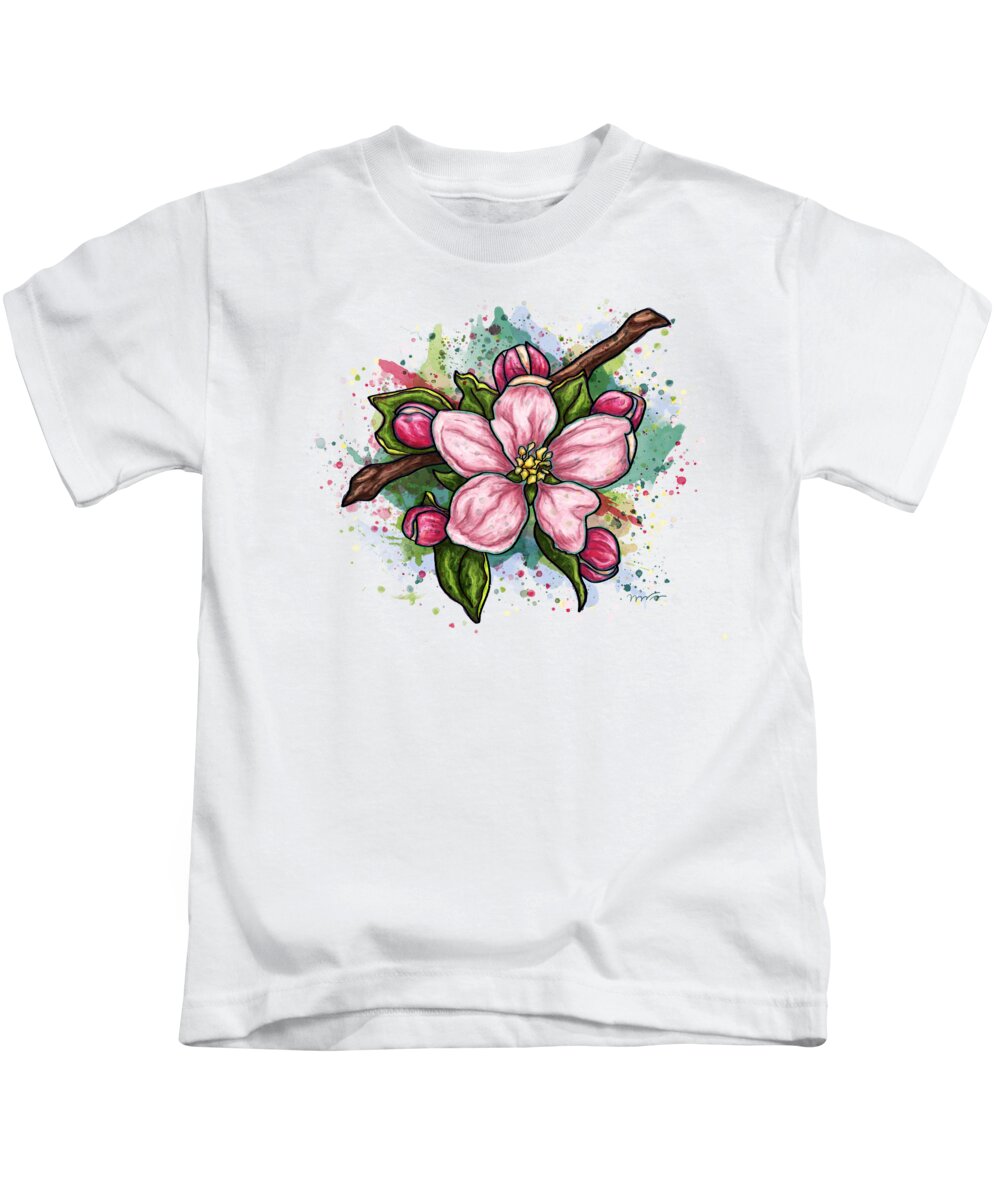 Flower Kids T-Shirt featuring the painting Pink flower on white background, cherry blossom by Nadia CHEVREL