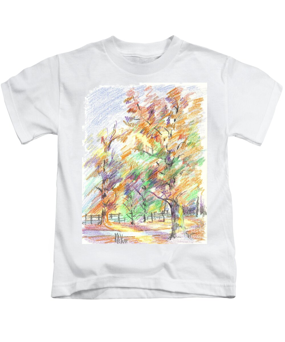 Pleasant Autumn In Brigadoon C104 Kids T-Shirt featuring the painting Pleasant Autumn in Brigadoon C104 by Kip DeVore