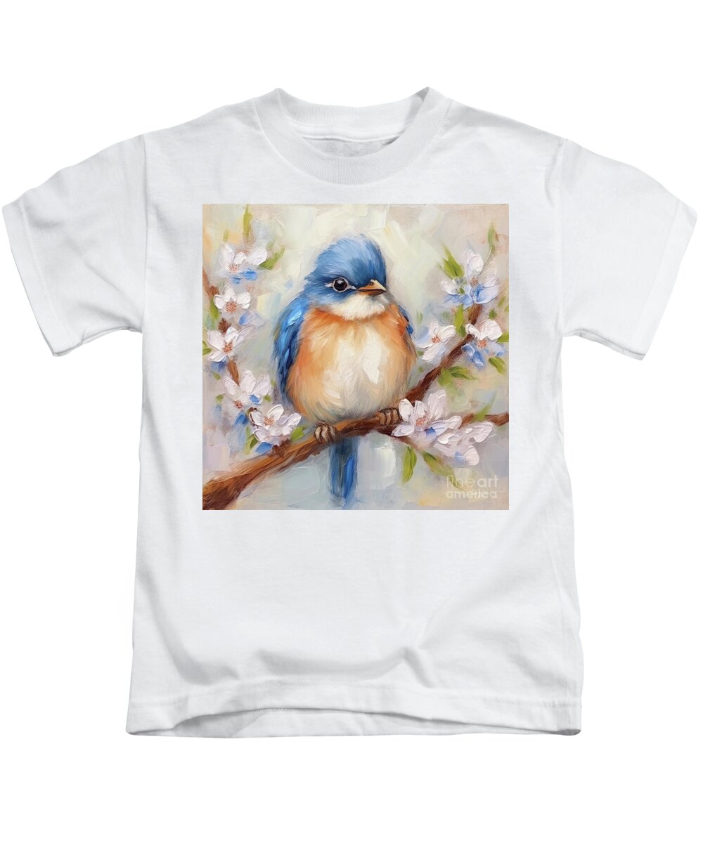 Bluebird Kids T-Shirt featuring the painting Plump Little Bluebird by Tina LeCour