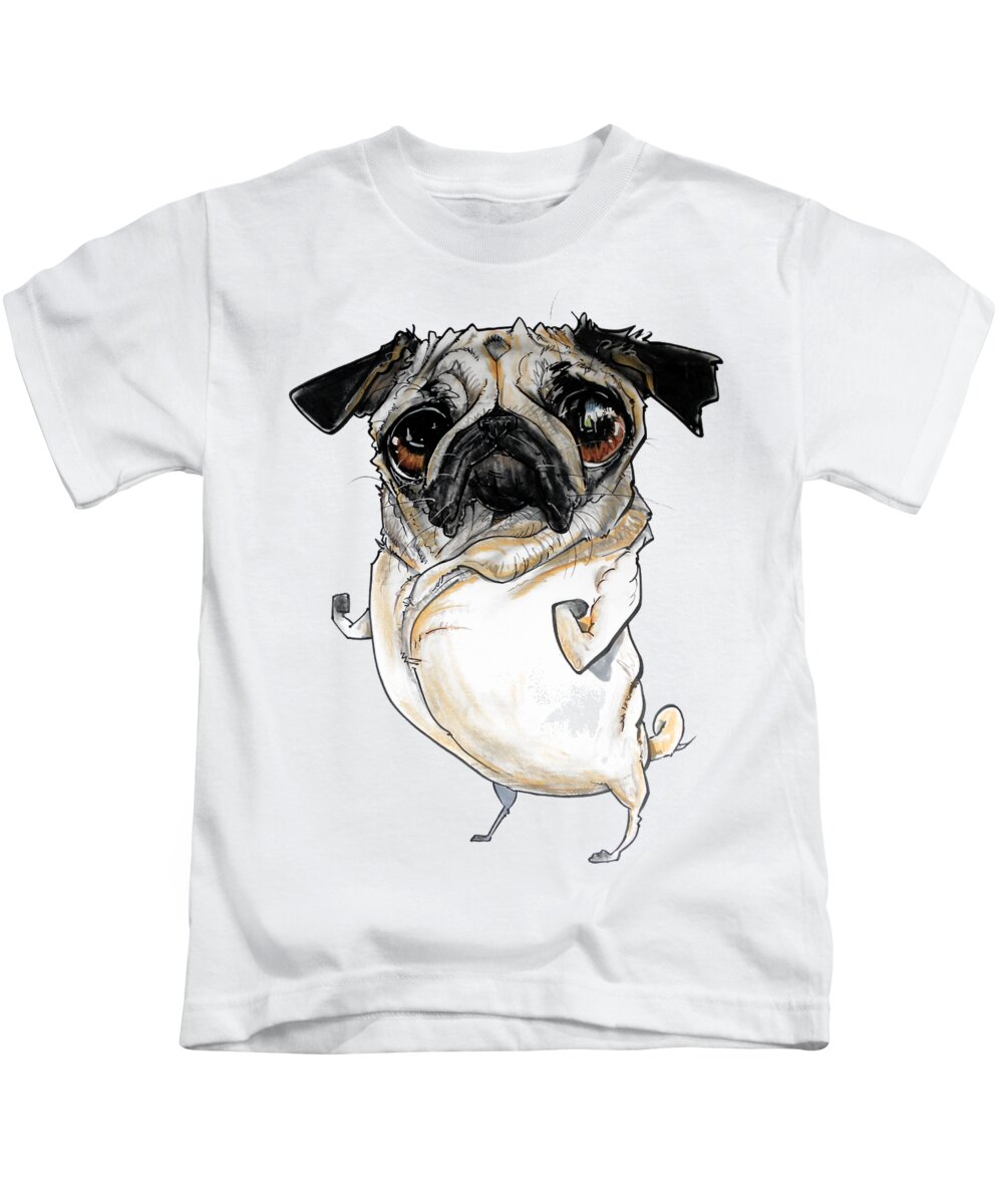 Pug Kids T-Shirt featuring the drawing Pug by Canine Caricatures By John LaFree