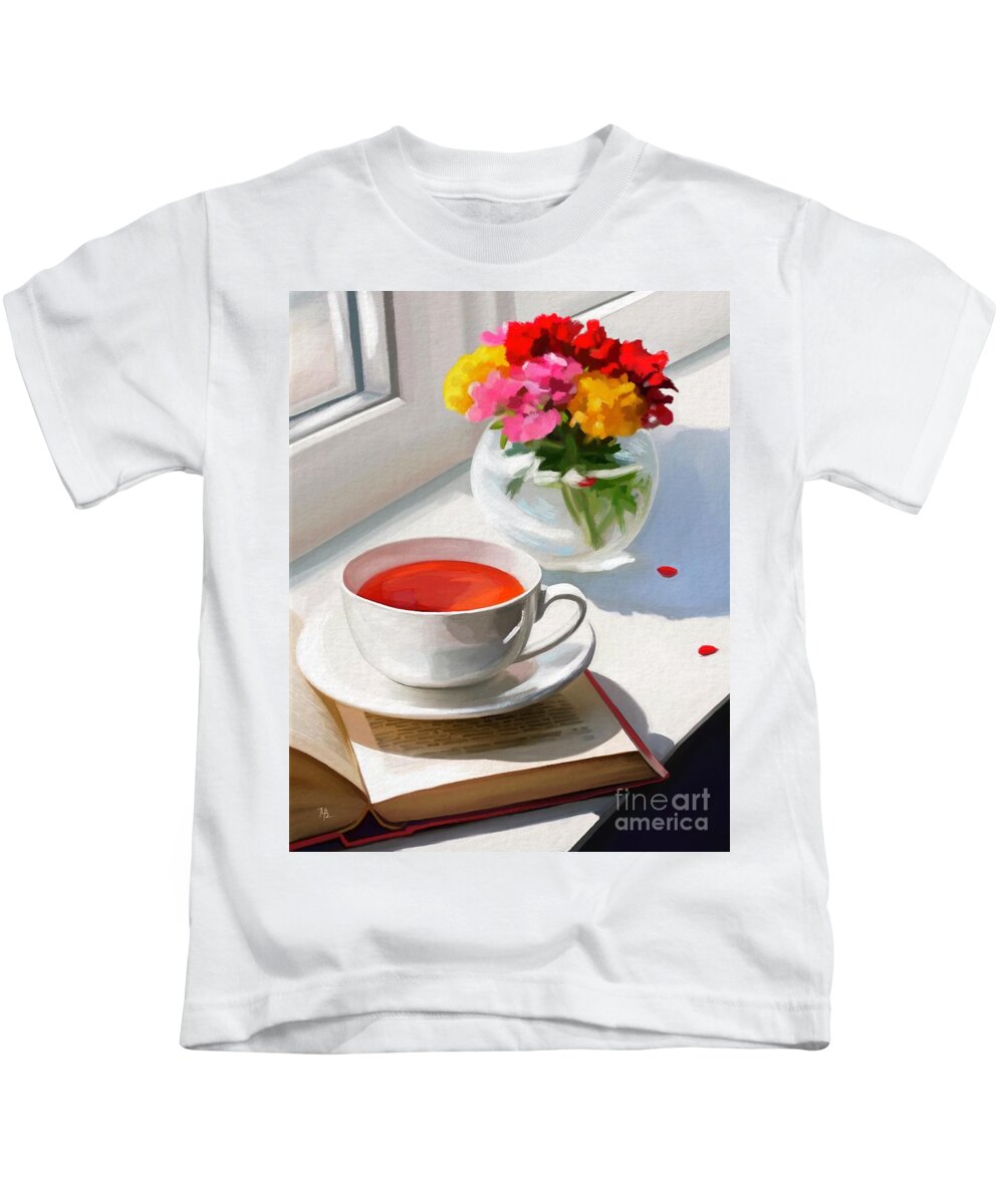 Tea Kids T-Shirt featuring the painting Quiet Moments by Tammy Lee Bradley