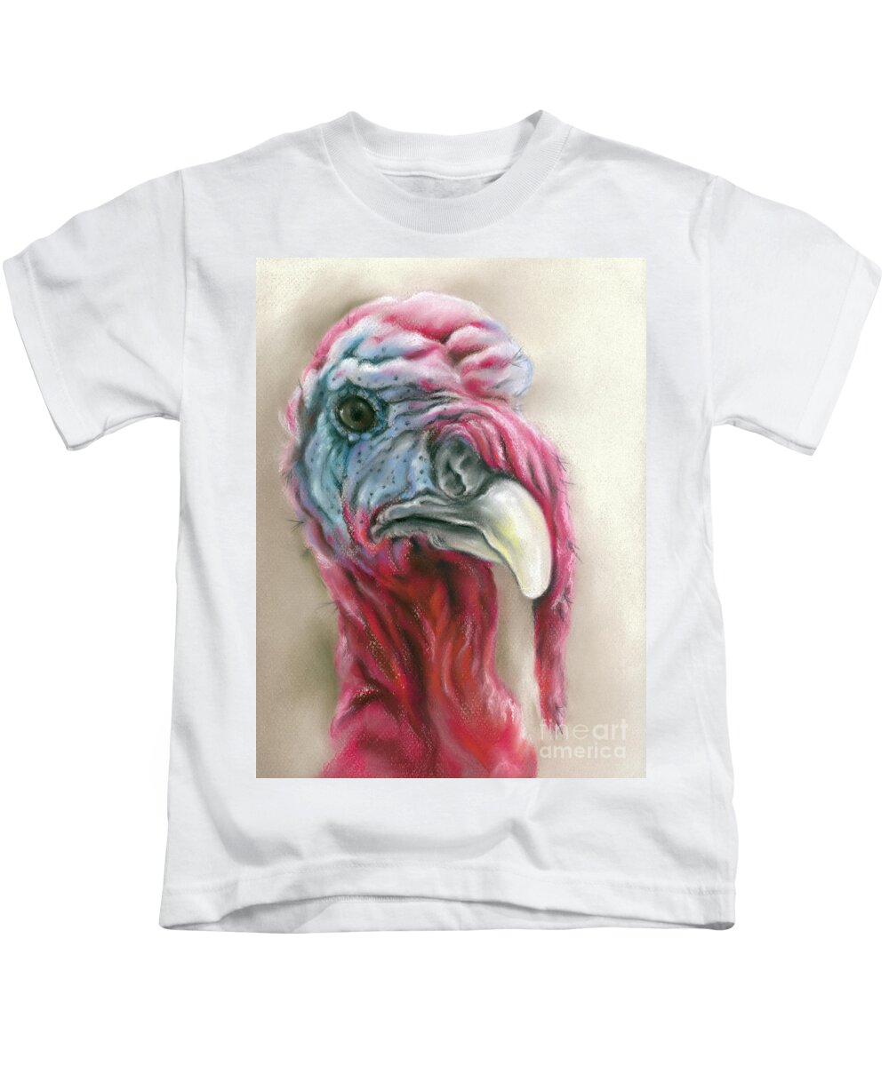 Turkey Kids T-Shirt featuring the painting Quirky Turkey Gobbler Portrait by MM Anderson