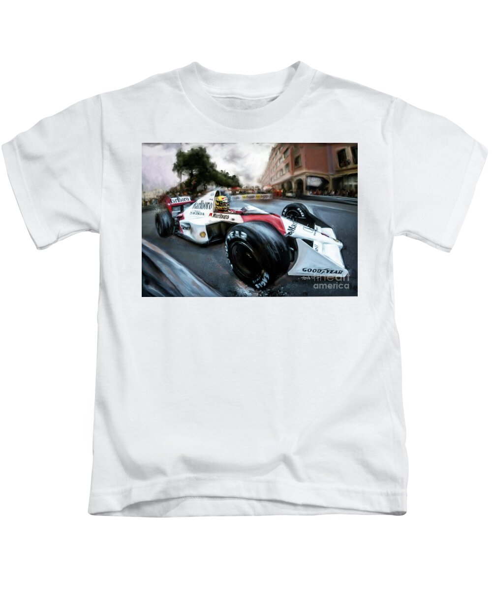 Racing Kids T-Shirt featuring the mixed media Racing 1989 Monaco Grand Prix by Mark Tonelli