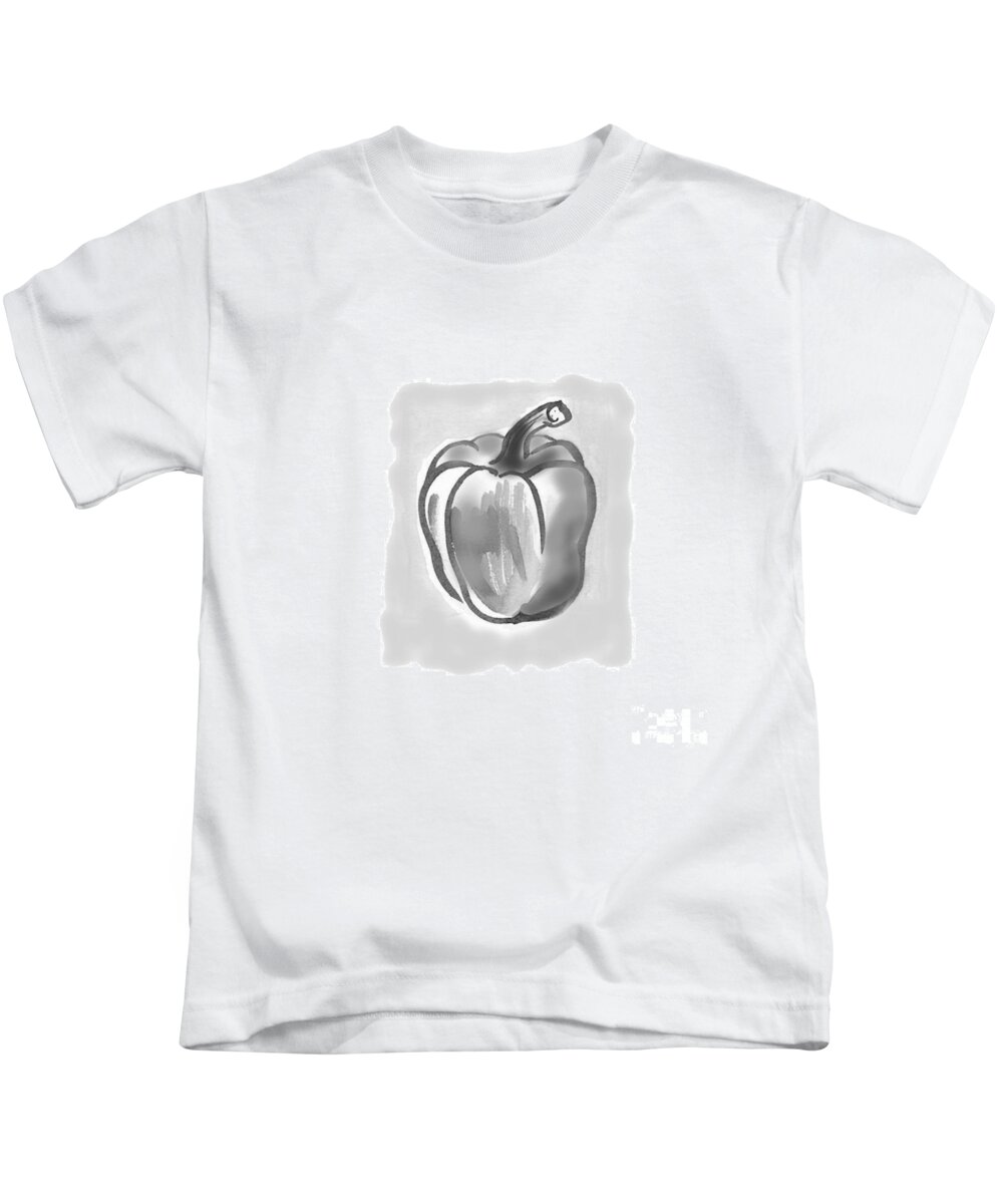 Pepper Kids T-Shirt featuring the painting Red Papper - black and white by Vesna Antic