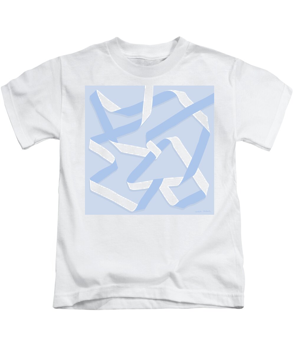 Nikita Coulombe Kids T-Shirt featuring the painting Ribbon 13 in light blue by Nikita Coulombe