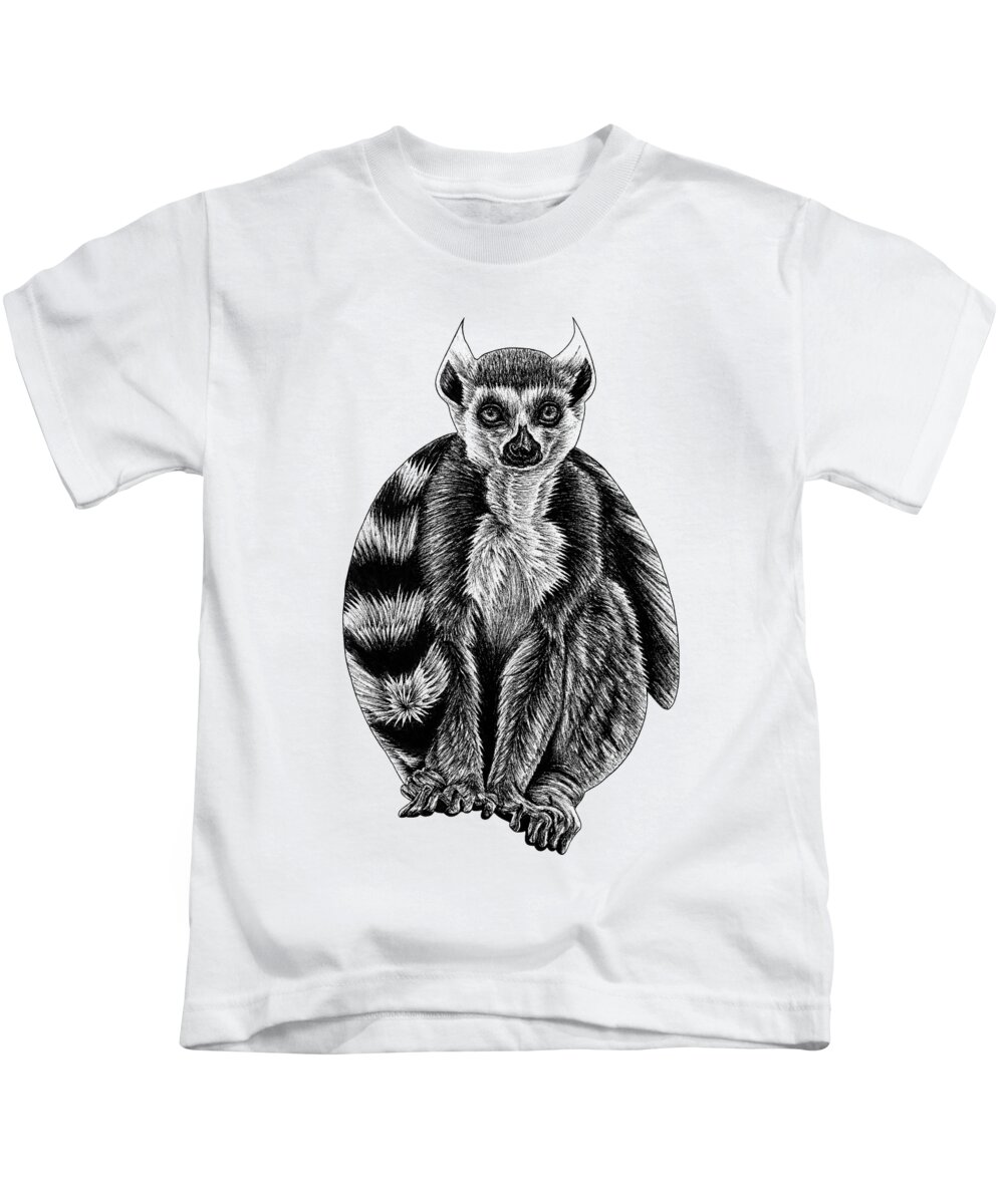 Lemur Kids T-Shirt featuring the drawing Ring-tailed lemur by Loren Dowding