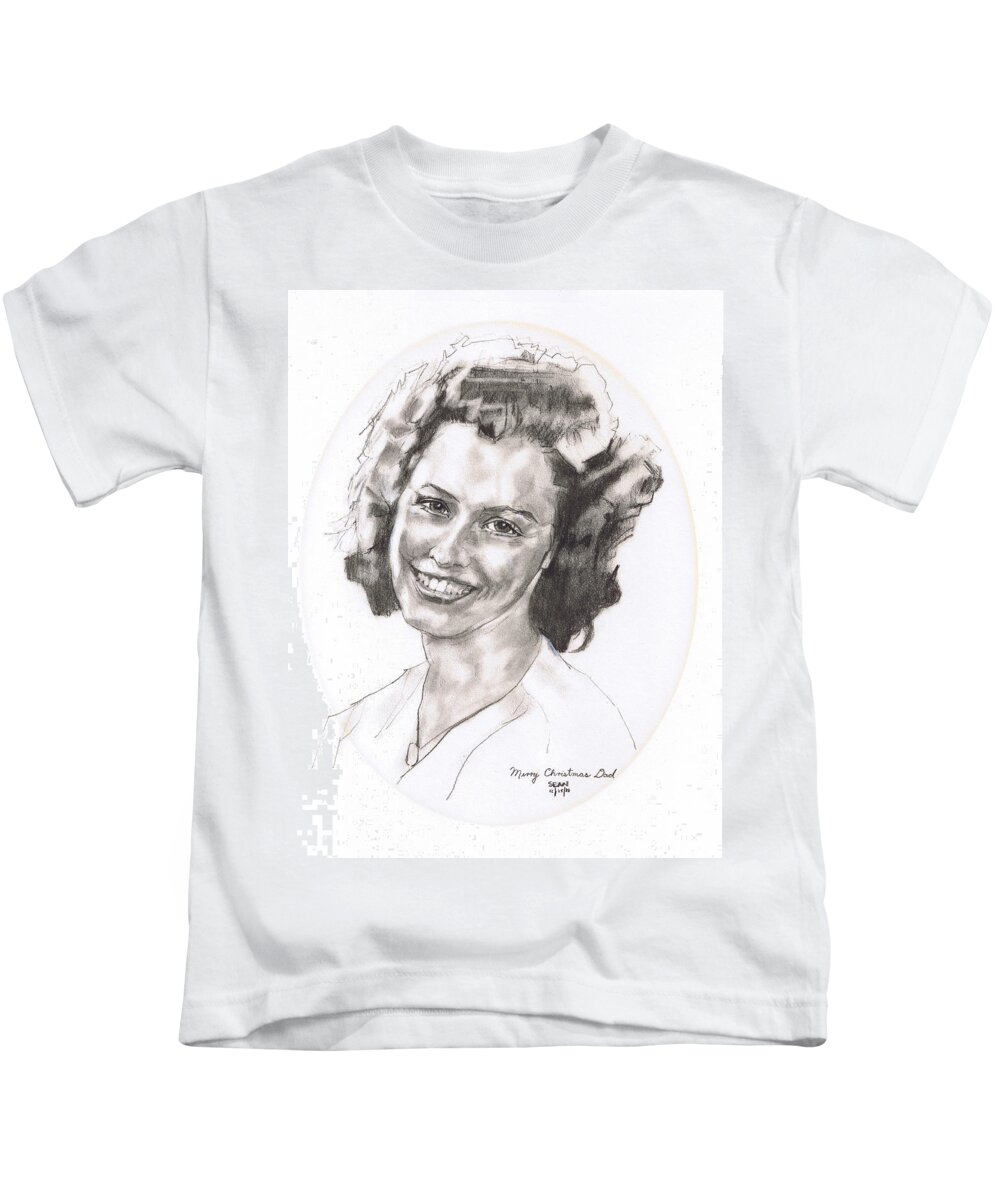 Charcoal Pencil Kids T-Shirt featuring the drawing Rita by Sean Connolly