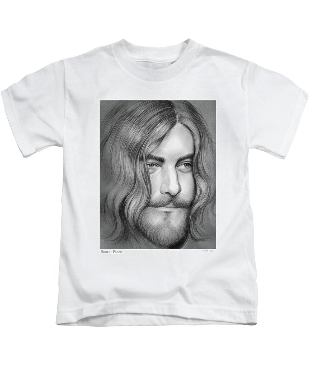 Robert Plant Kids T-Shirt featuring the drawing Robert Plant - Pencil by Greg Joens