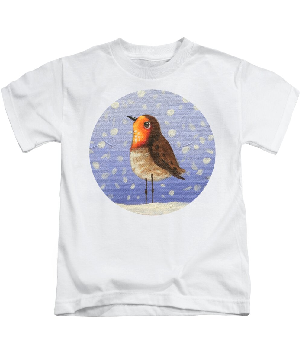 Robin Kids T-Shirt featuring the painting Robin in the Snow by Lucia Stewart