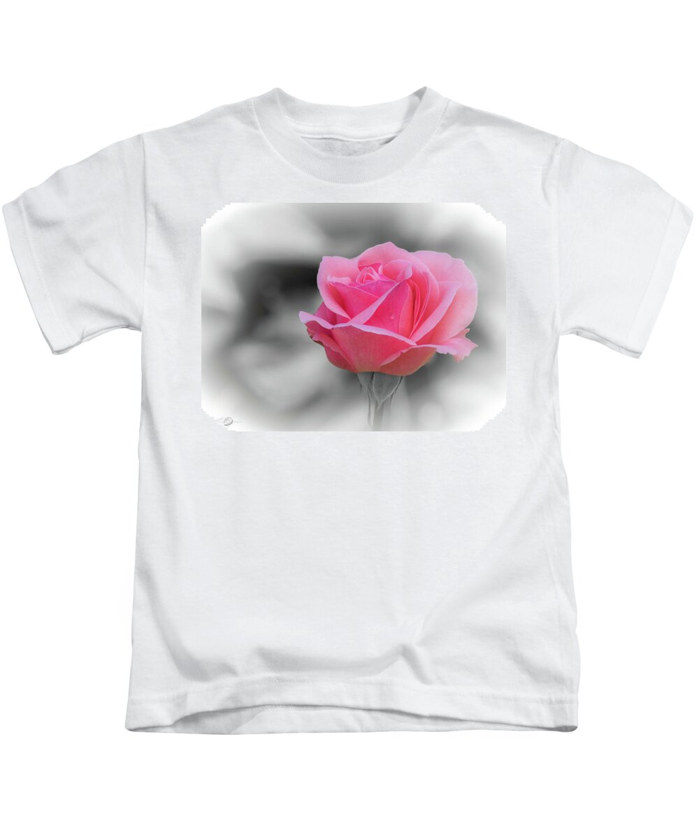 Pinkish Rose Kids T-Shirt featuring the photograph Romantic pinkish rose with a raindrop by Torbjorn Swenelius