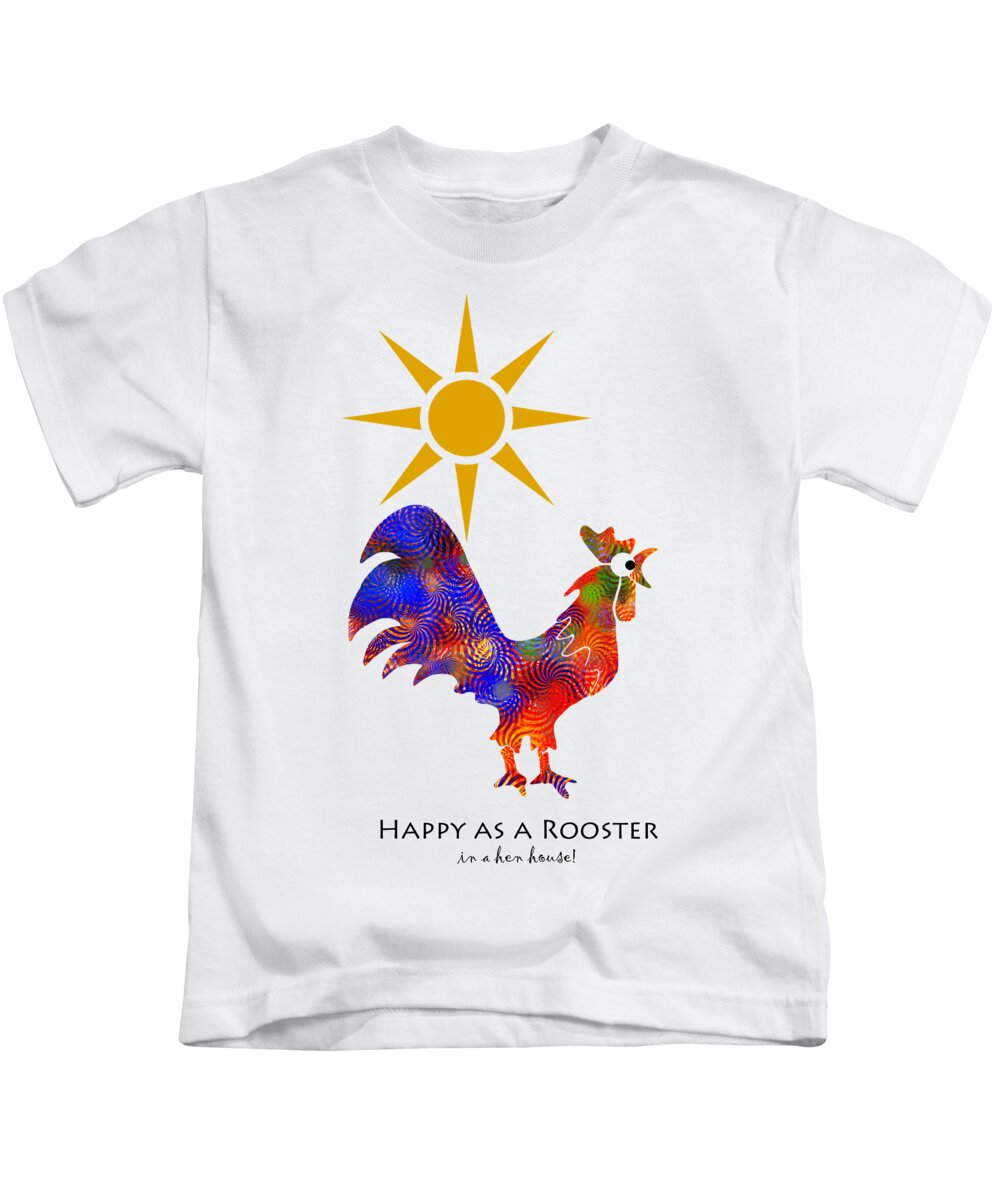 Rooster Kids T-Shirt featuring the mixed media Rooster Pattern Art by Christina Rollo