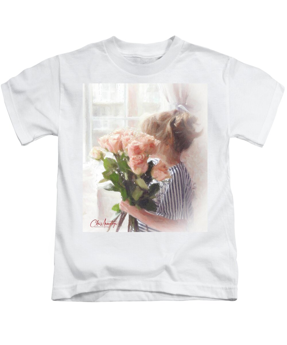 Pink Roses Kids T-Shirt featuring the digital art Roses with Love by Chris Armytage