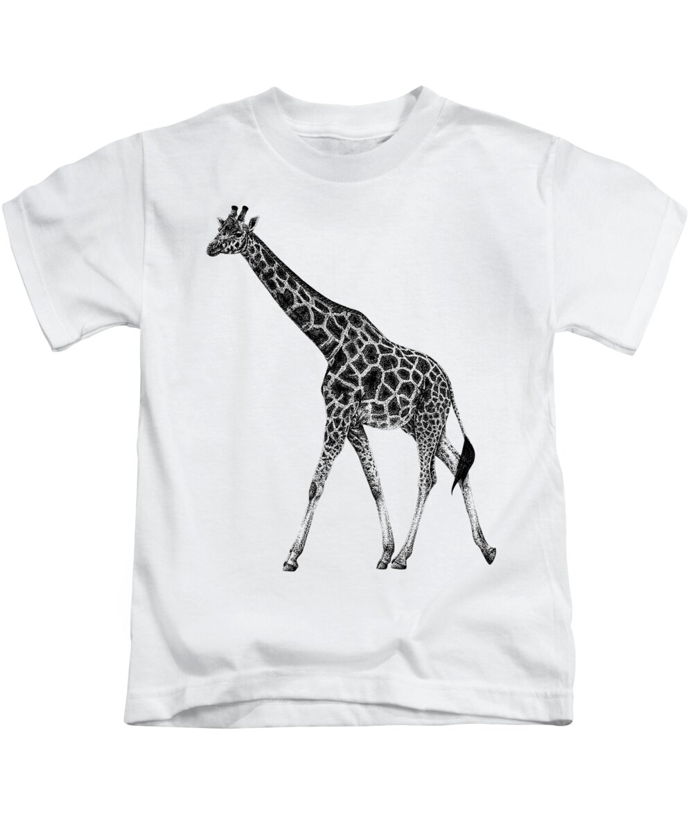 Giraffe Kids T-Shirt featuring the drawing Rothschild's giraffe by Loren Dowding