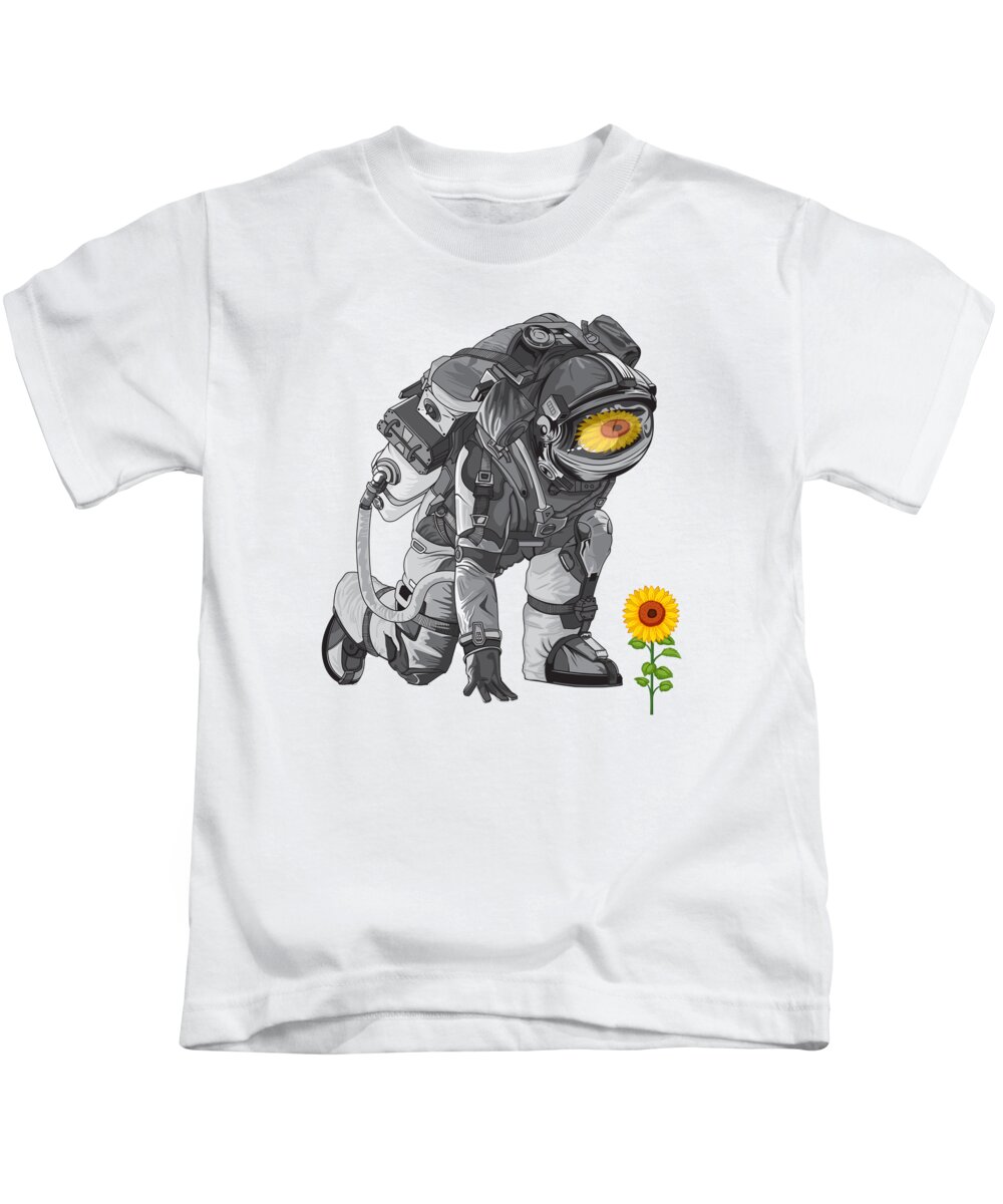 Mandala Kids T-Shirt featuring the painting Rubino Float Astronaut Flower Zen by Tony Rubino