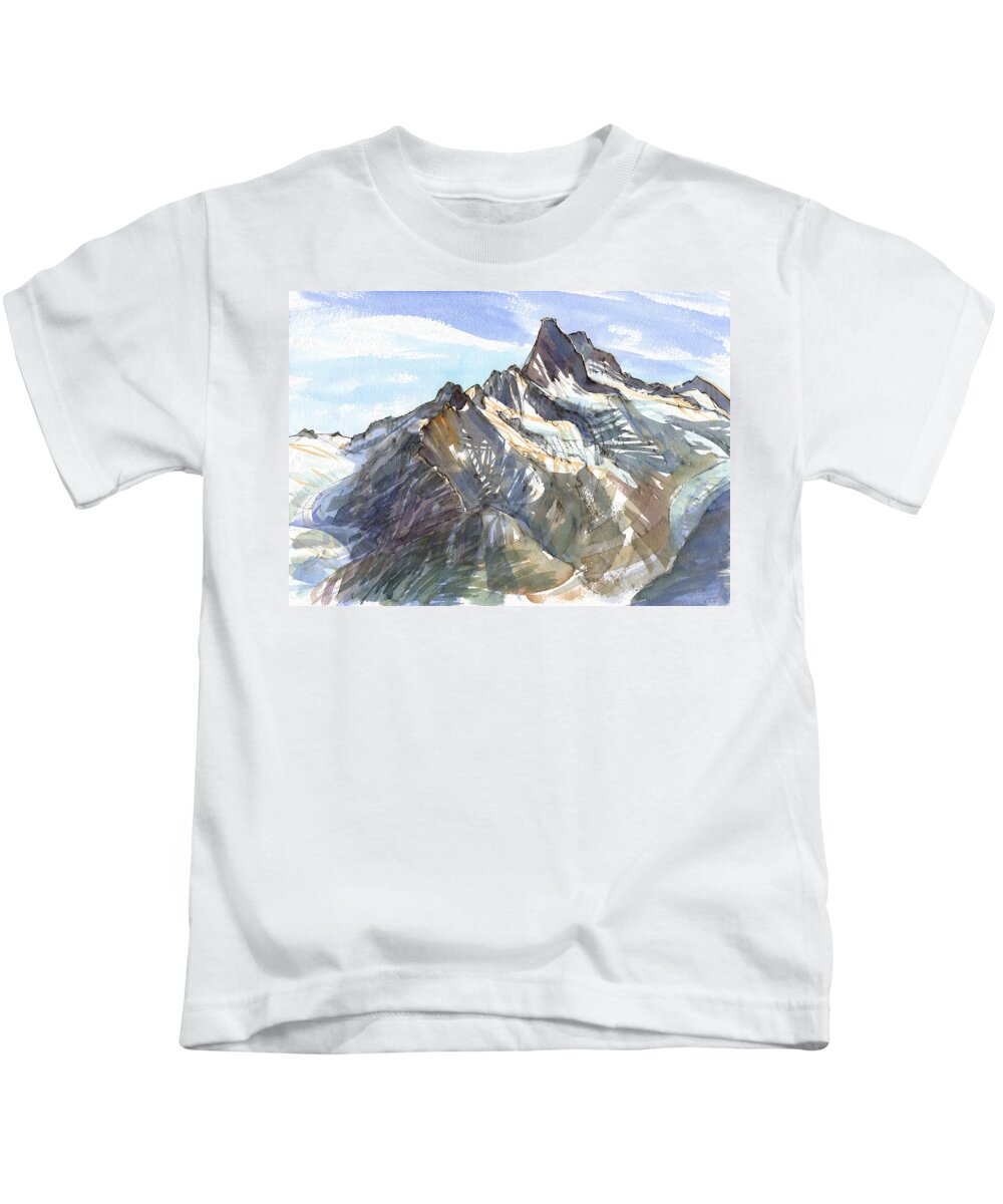 Landscape Kids T-Shirt featuring the painting Schreckhorn von Schynige Platte by Judith Kunzle
