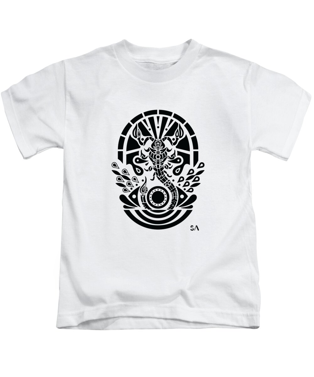 Black And White Kids T-Shirt featuring the digital art Scorpion by Silvio Ary Cavalcante