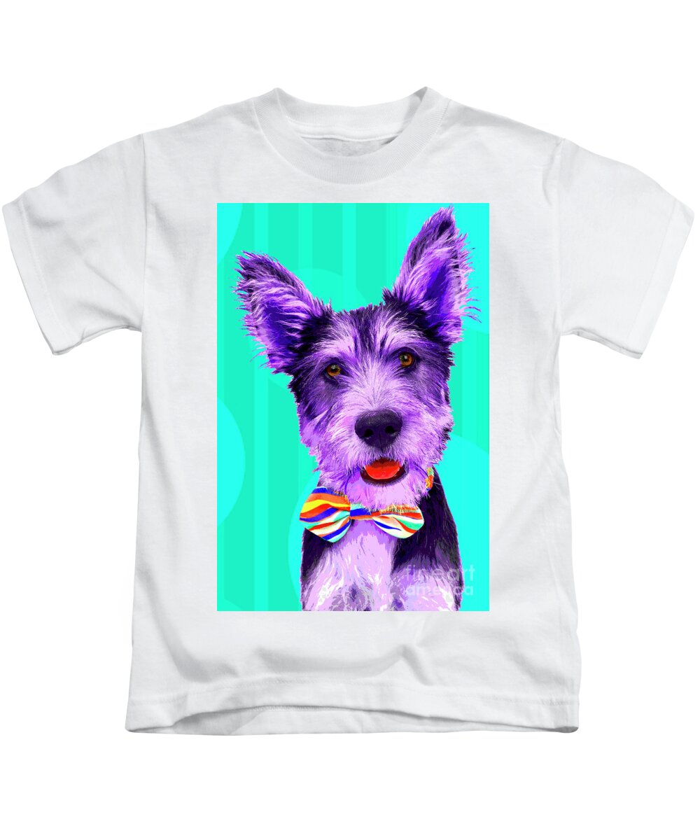 Dogs Kids T-Shirt featuring the photograph Scrappy Puppy PopART Joy by Renee Spade Photography