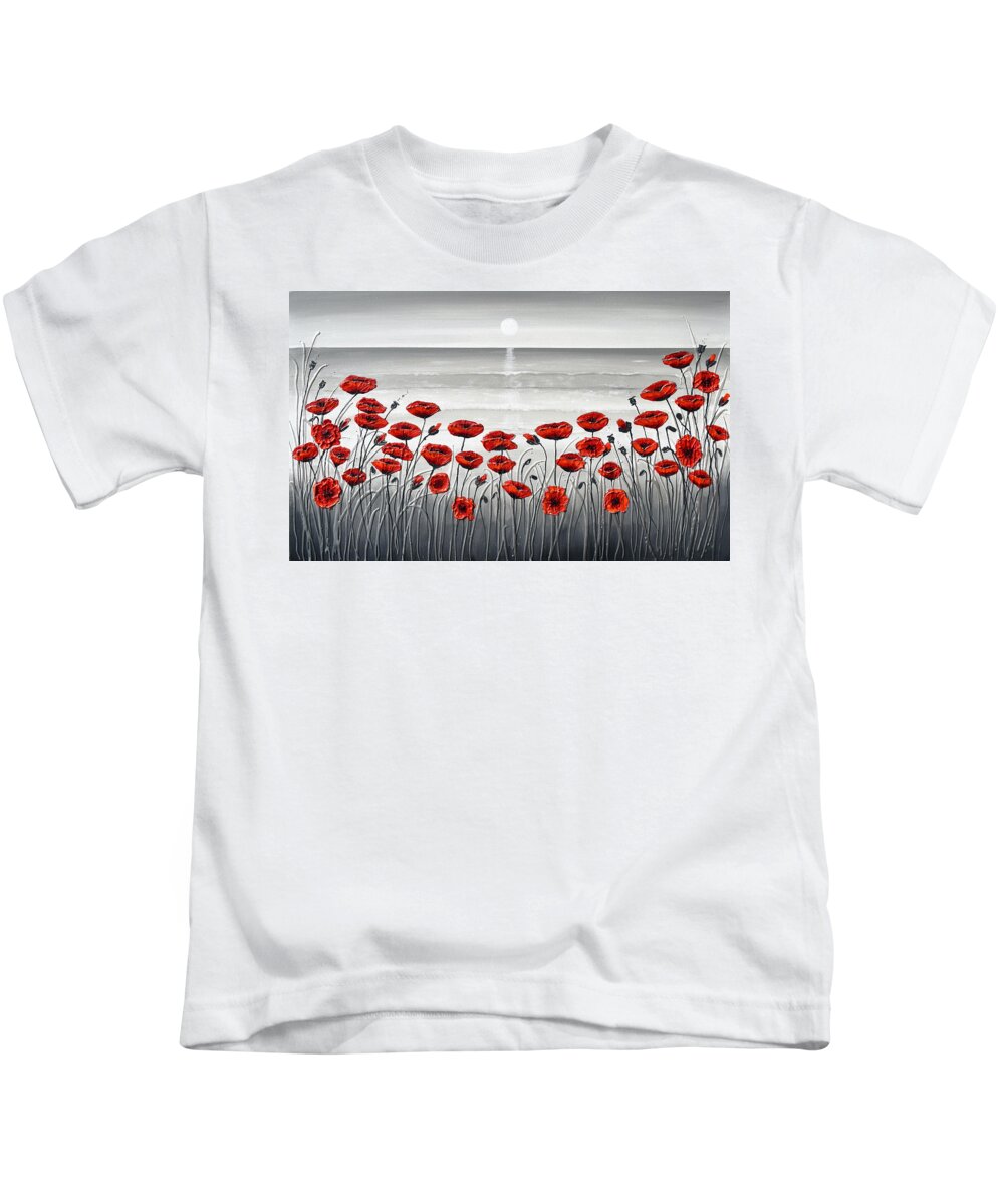 Red Poppies Kids T-Shirt featuring the painting Sea with Red Poppies by Amanda Dagg