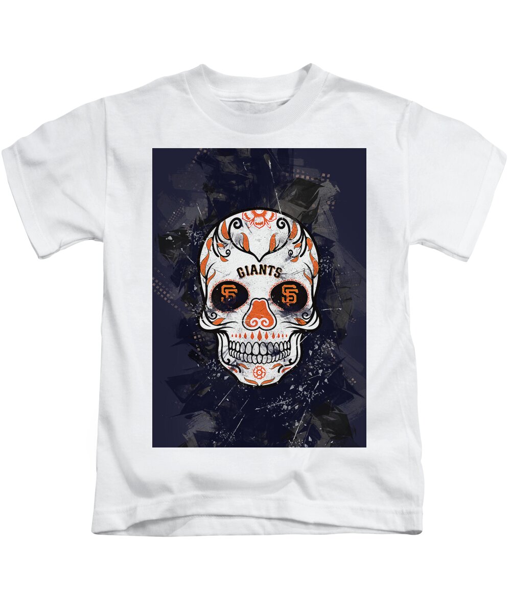 Skull Baseball San Francisco Giants Kids T-Shirt by Leith Huber