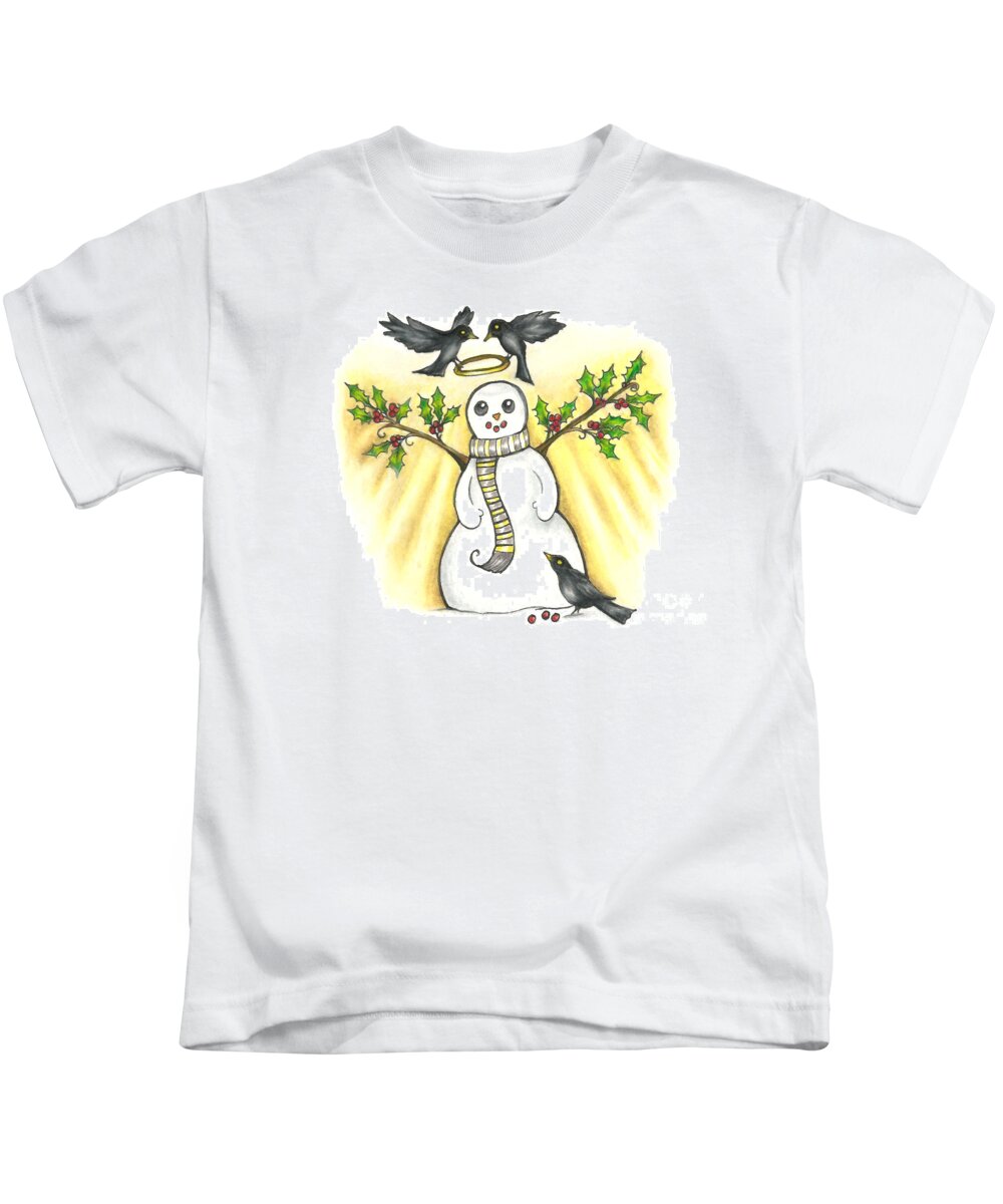 Snow Man Kids T-Shirt featuring the drawing Snow Angel Drawing by Kristin Aquariann