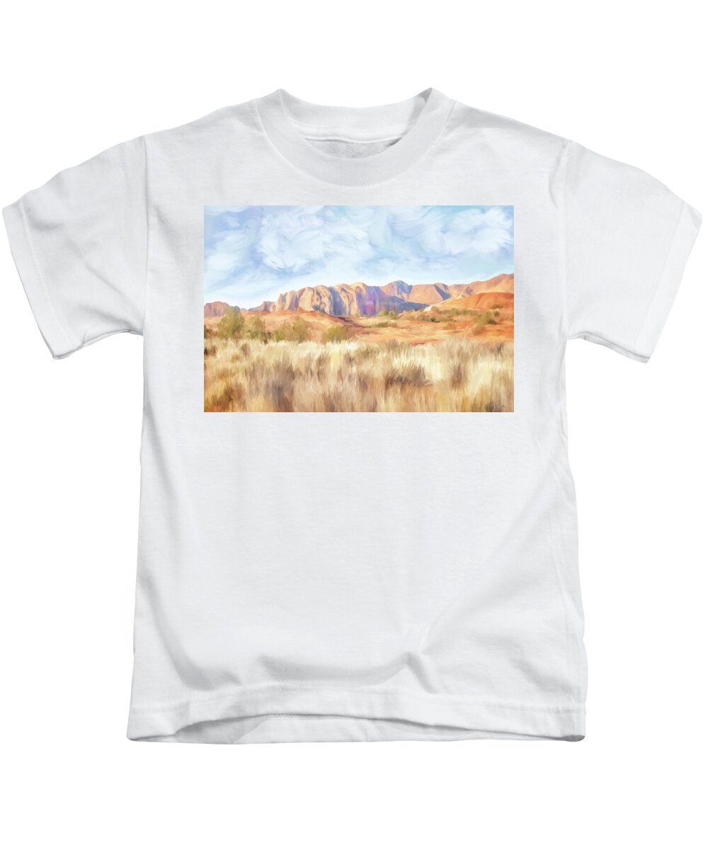 Snow Canyon Kids T-Shirt featuring the digital art Snow Canyon Vista by Ramona Murdock