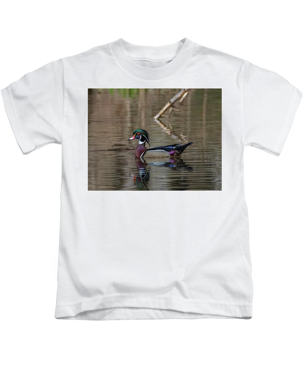 Animals Kids T-Shirt featuring the photograph Solo Wood Duck by Brian Shoemaker