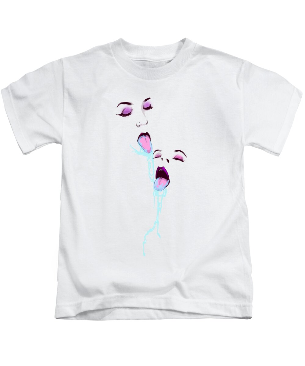 Spit Kids T-Shirt featuring the drawing Spit Sisters by Ludwig Van Bacon