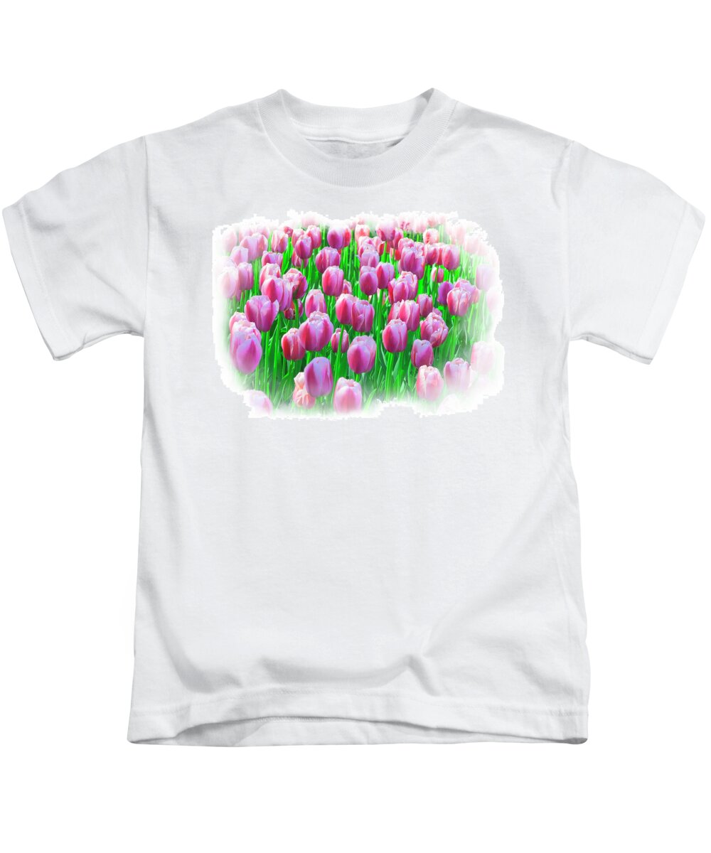 Easter Kids T-Shirt featuring the mixed media Spring Tulips by Moira Law