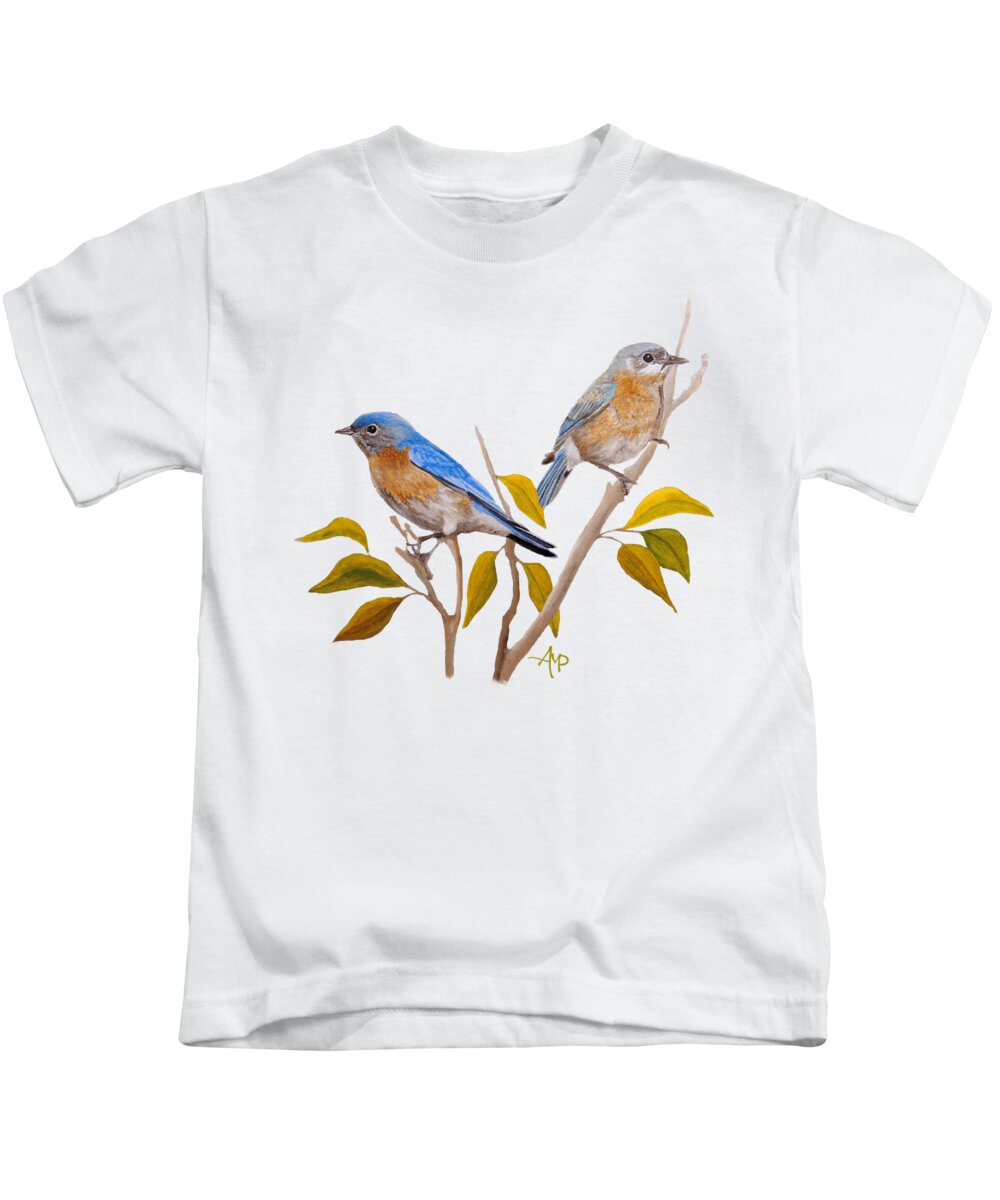 Bluebird Kids T-Shirt featuring the painting Stillness Of Heart II by Angeles M Pomata