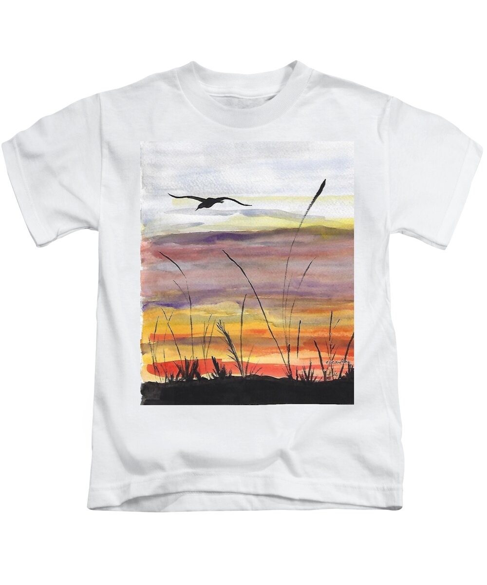 Sunset Kids T-Shirt featuring the painting Sunset Bird by Claudette Carlton