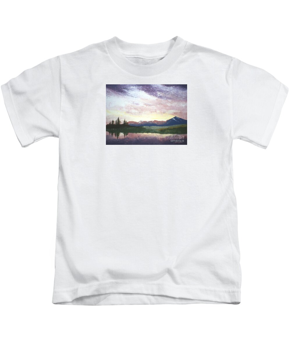 Landscape Kids T-Shirt featuring the painting Sunset Over the Rockies by Jacqueline Shuler
