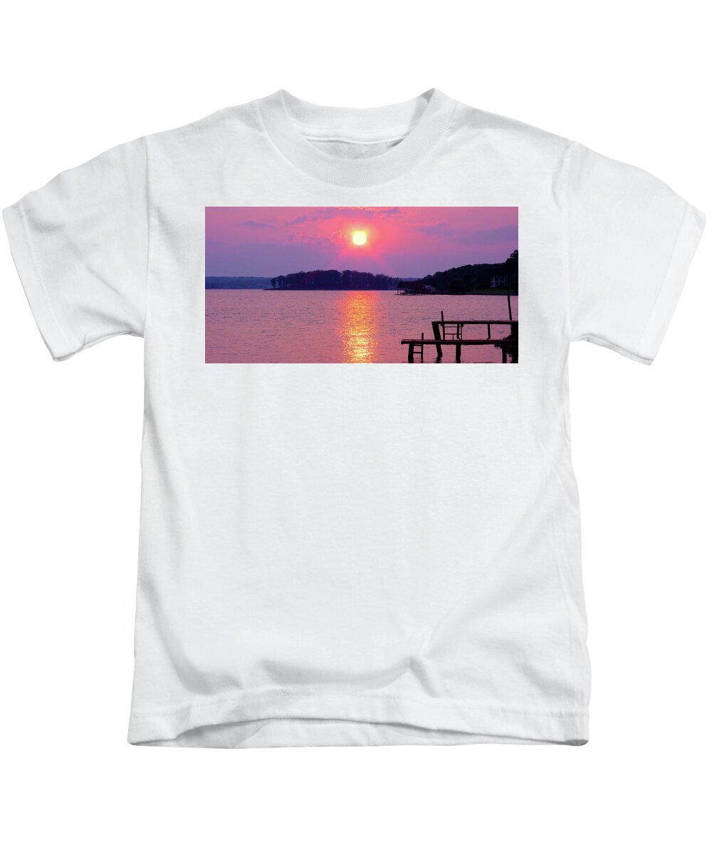 Smith Mountain Lake Sunset Kids T-Shirt featuring the photograph Surreal Smith Mountain Lake Sunset by The James Roney Collection
