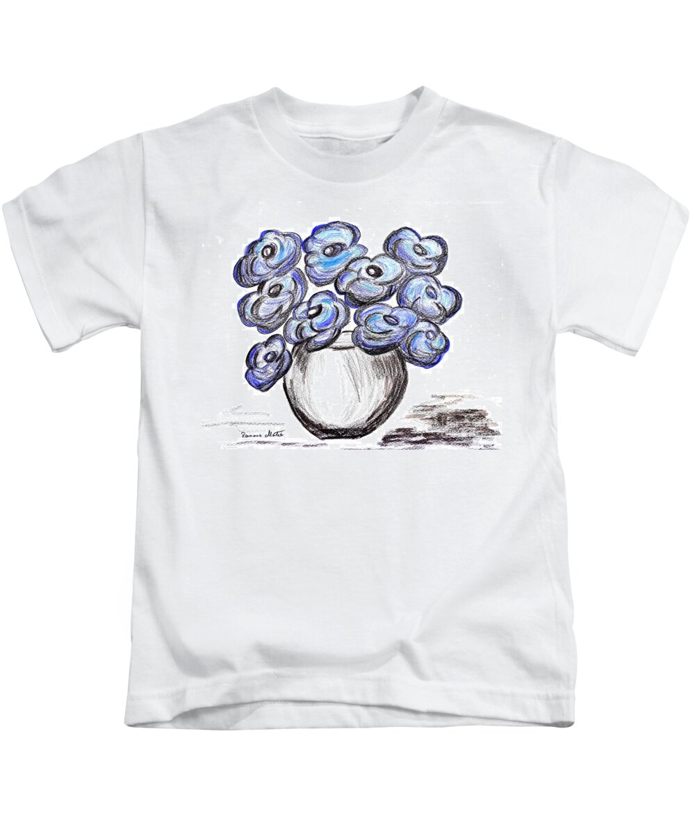 Blue Poppies Kids T-Shirt featuring the painting Sweet Blue Poppies by Ramona Matei