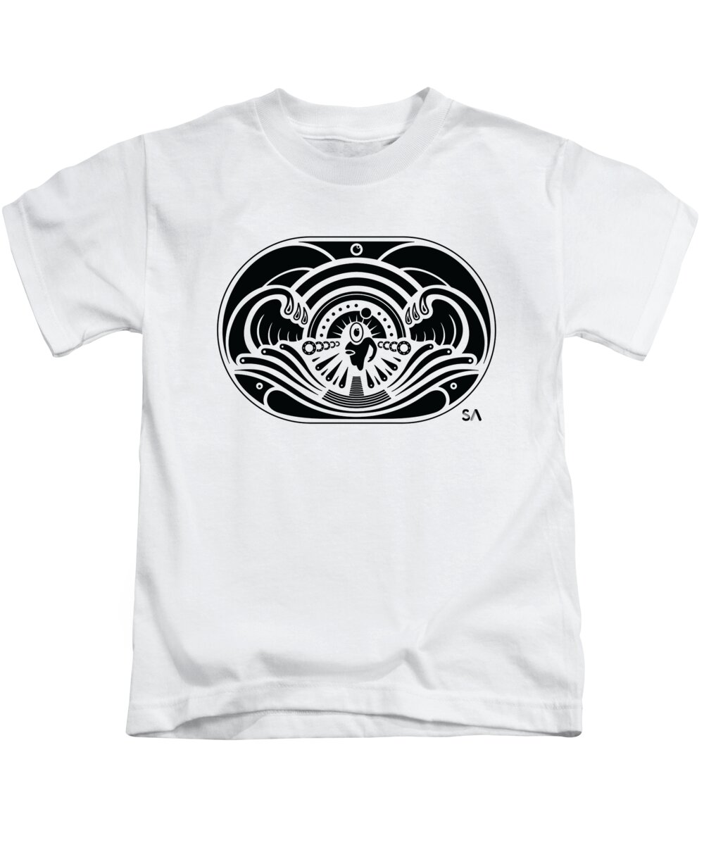 Black And White Kids T-Shirt featuring the digital art Swimmer by Silvio Ary Cavalcante