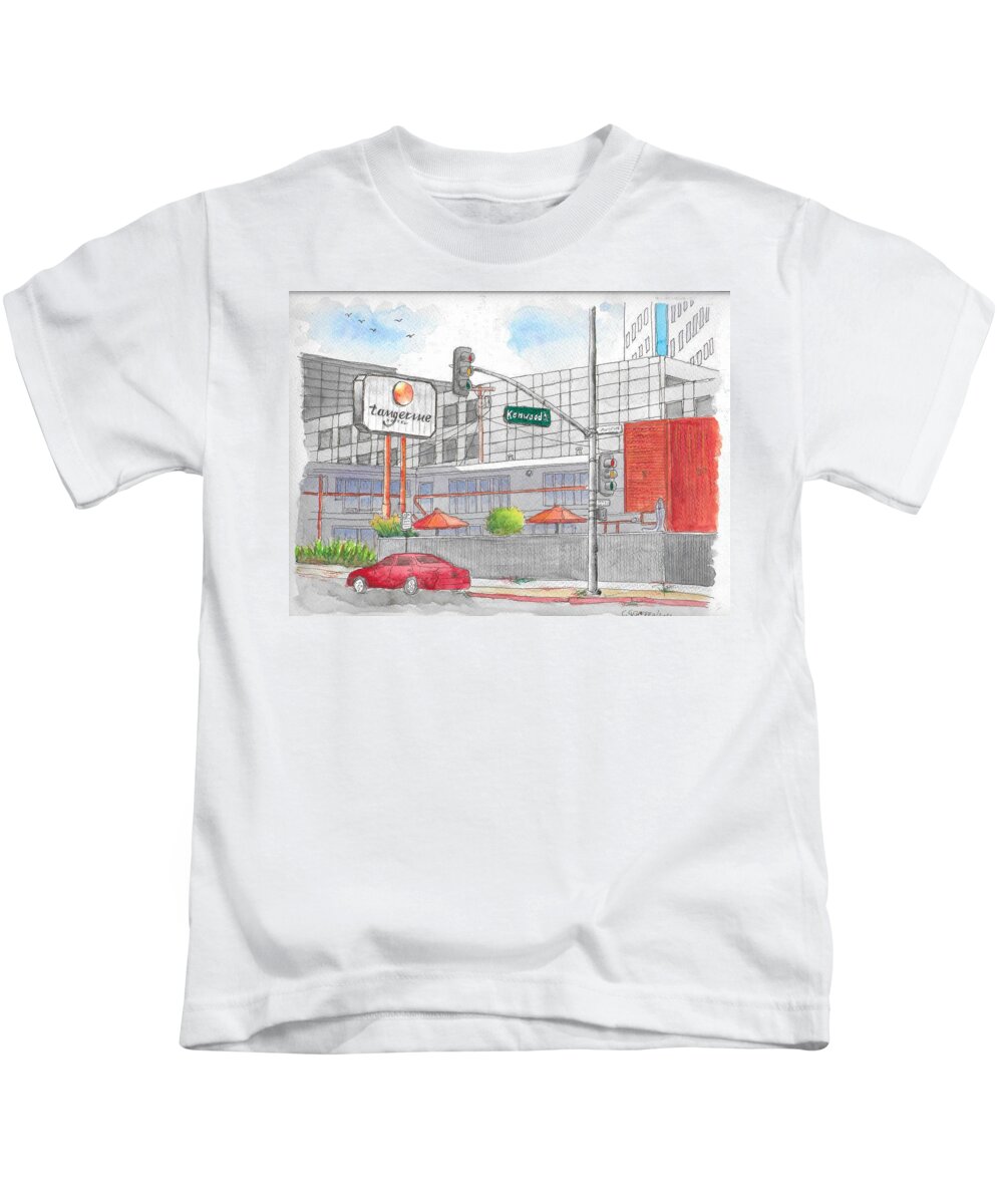 Tangerine Hotel Kids T-Shirt featuring the painting Tangerine Hotel, Burbank, California by Carlos G Groppa