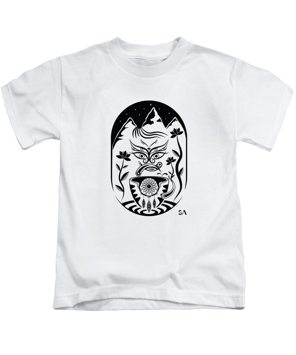 Black And White Kids T-Shirt featuring the digital art tea by Silvio Ary Cavalcante
