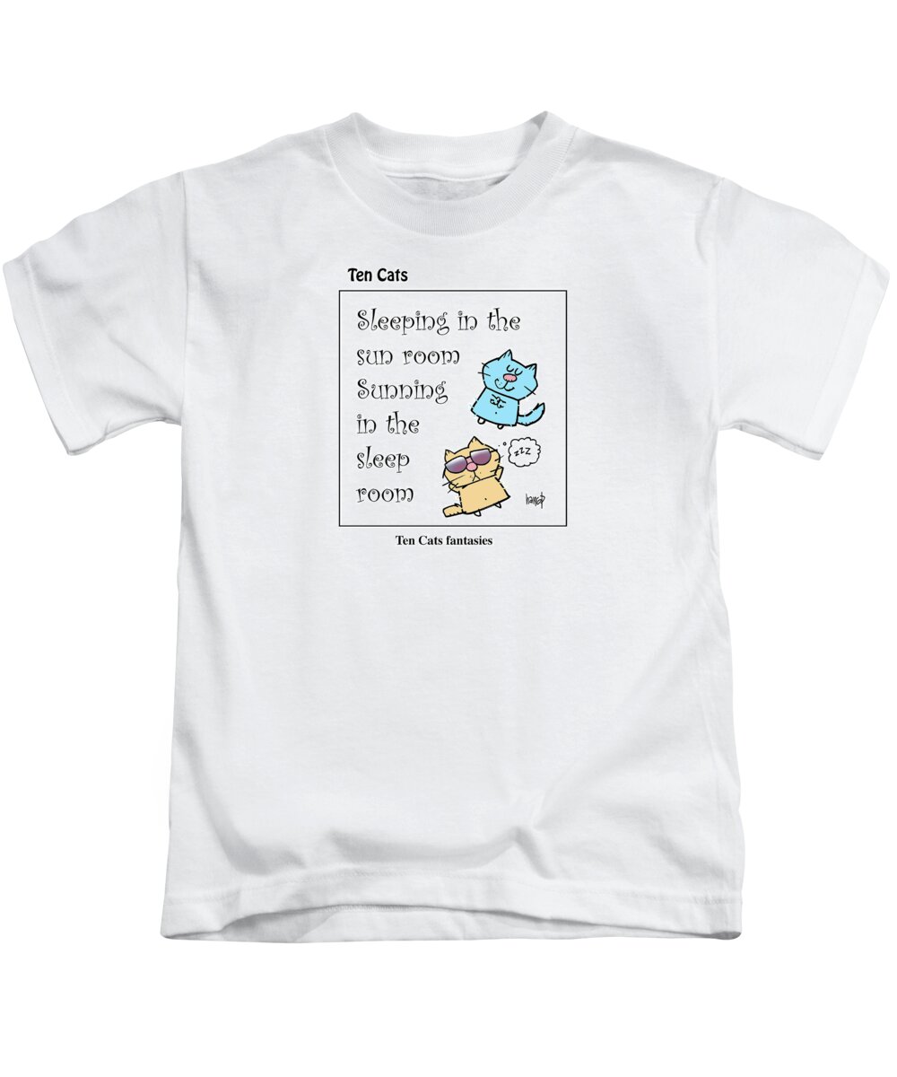 Cats Kids T-Shirt featuring the digital art TEN CATS Sunning by Graham Harrop