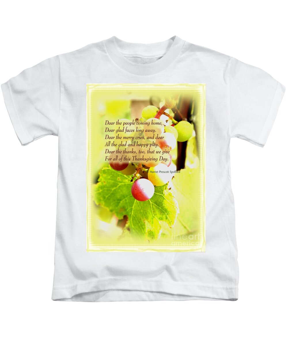 Grapes Kids T-Shirt featuring the mixed media Thanksgiving Day Poem by Kae Cheatham